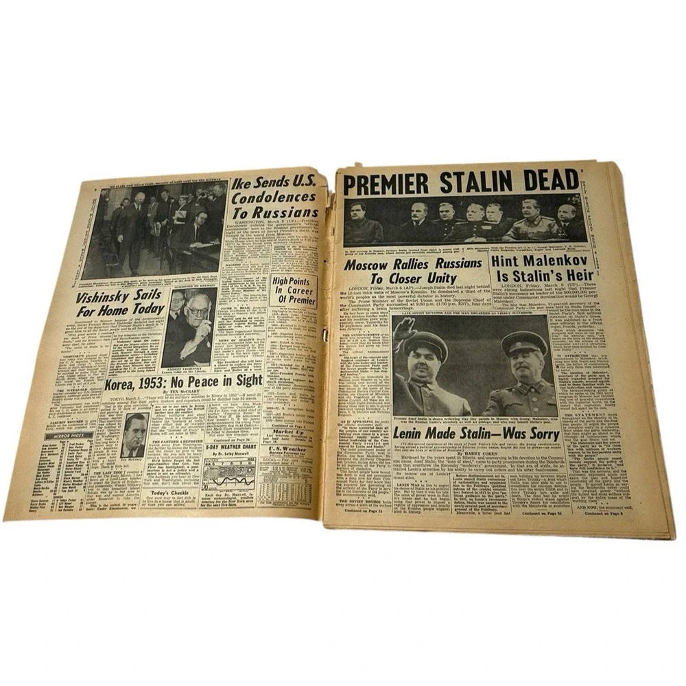 STALIN DEAD Daily Mirror Newspaper Friday March 6th 1953 New York Paper RARE